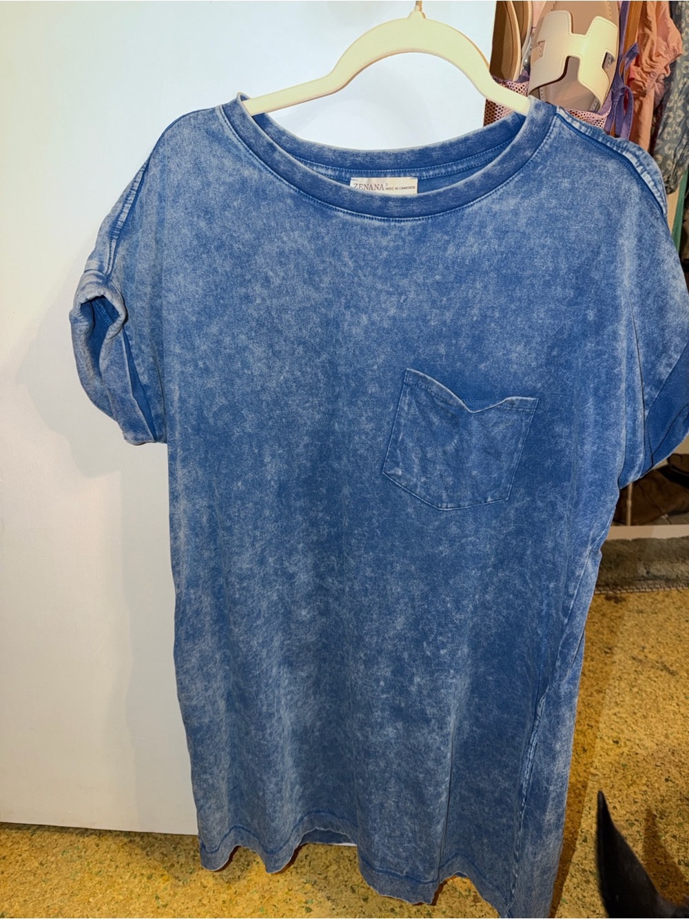 Washed Blue Pocket T-Shirt Dress
